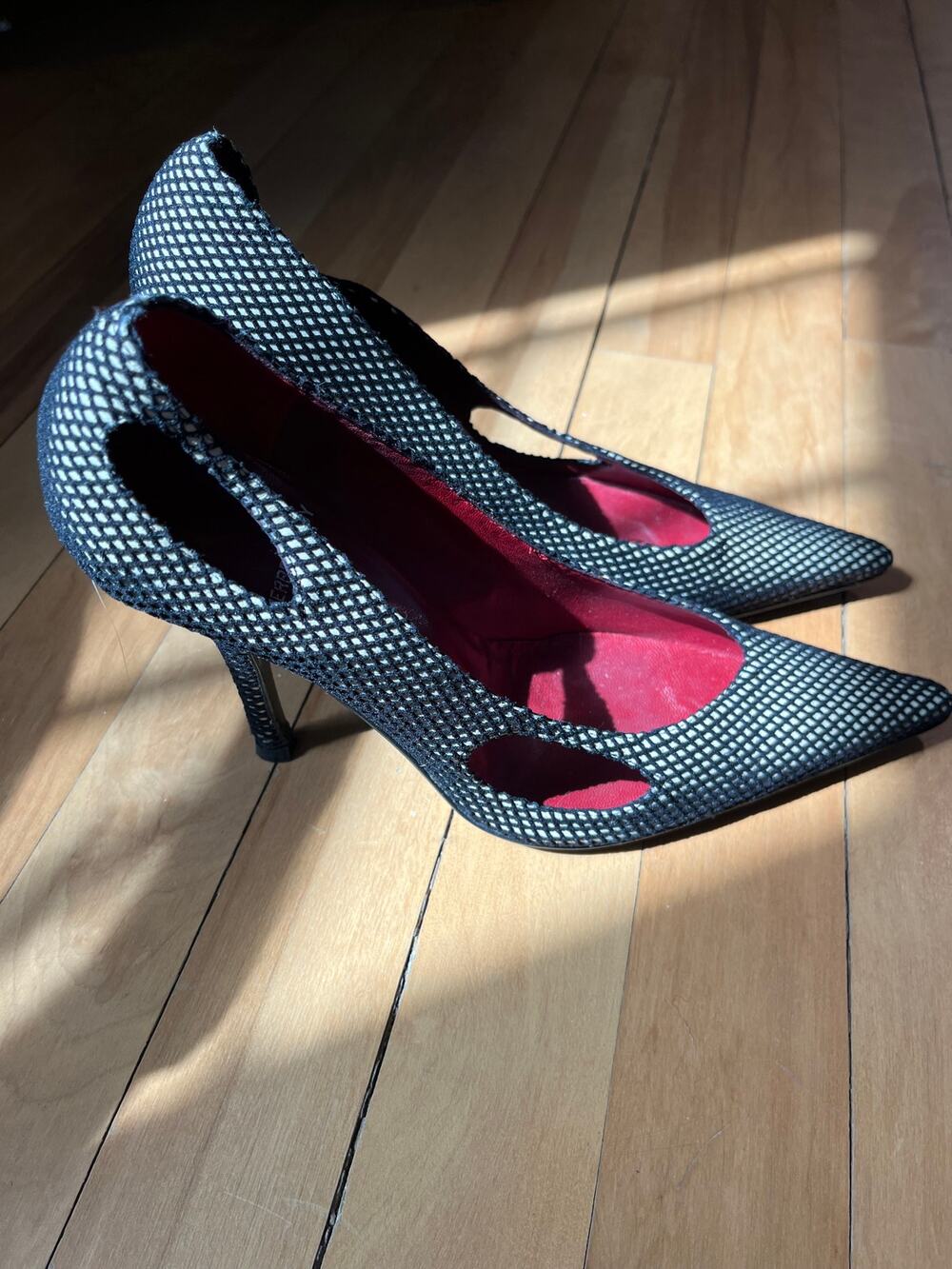 Pierre Hardy Black Suede Mesh Fishnet Heels 37 - Pointed Toe Stiletto Pump
